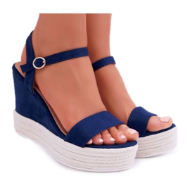 BUGO Sandali da donna con zeppa in lino blu navy Liviana