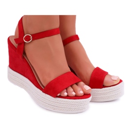 BUGO Sandali Da Donna Con Zeppa In Lino Rosso Liviana