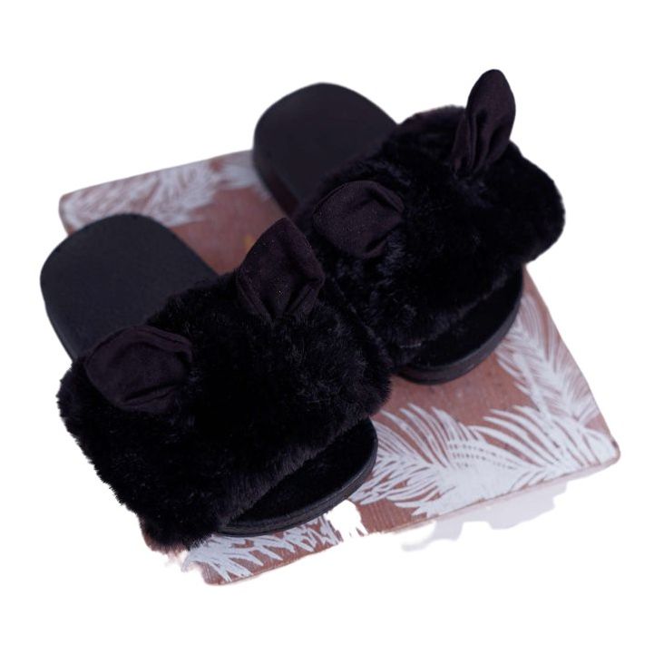 FRROCK Pantofole Per Bambini Con Pelliccia E Danni Nere Thoa nero