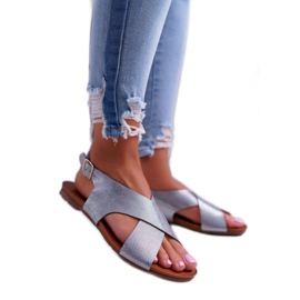 Sandali Donna Piatto Pelle Laura Messi Argento 1960 grigio