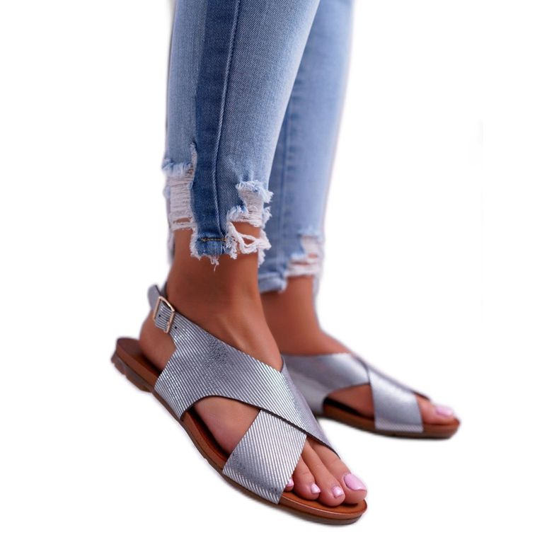 Sandali Donna Piatto Pelle Laura Messi Argento 1960 grigio
