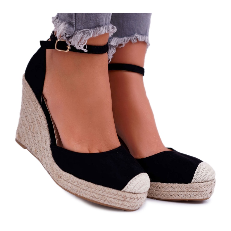 BUGO Sandali Da Donna Con Zeppa In Lino Nero Tammaris