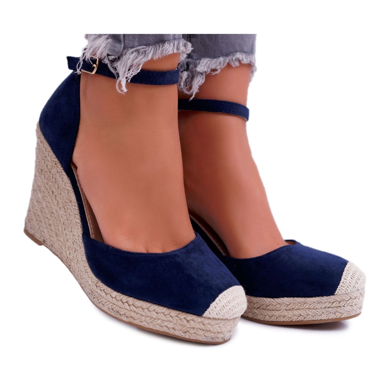 BUGO Sandali Da Donna Con Zeppa In Lino Blu Navy Tammaris