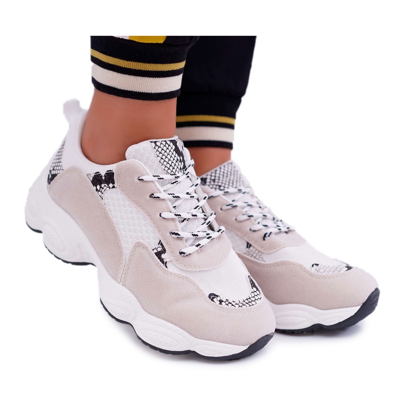 NFR Scarpe Sportive Donna Camoscio Serpente Bianco Lollipop bianca grigio