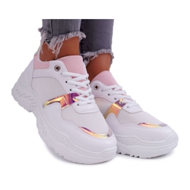 Scarpe Sportive Donna Suola Spessa Bianco Rosa Faline