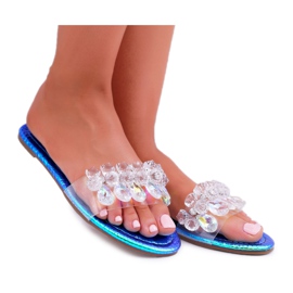Ciabatte Da Donna Con Cubic Zirconia Lu Boo Petrol Blue Mediana