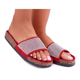 PS1 Pantofole Da Donna Su Sughero Con Cristalli rosso
