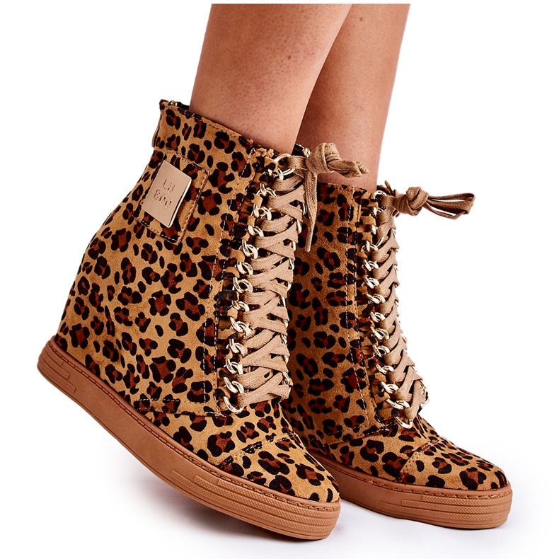 Sneakers da donna Lu Boo Gold Chain Suede Leopard Monica beige marrone