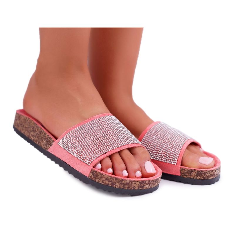 PS1 Pantofole da donna in sughero con cristalli di corallo rosa