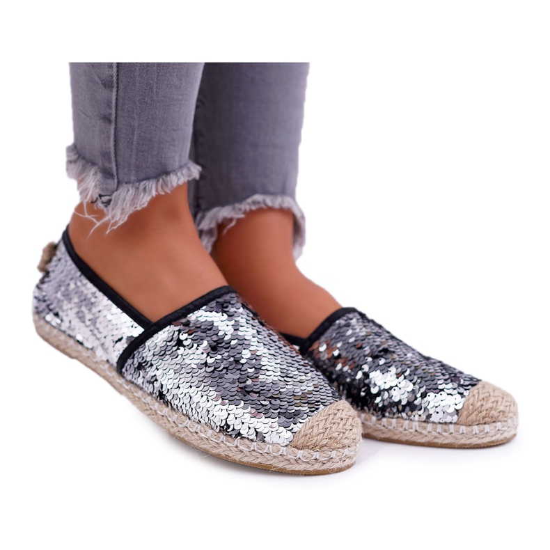 Espadrillas da donna Lu Boo Silver Paillettes Destino grigio
