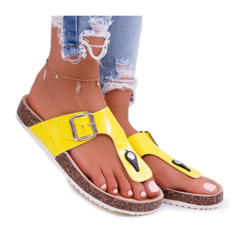 SEA Pantofole da donna infradito su sughero, tavolozza gialla laccata giallo