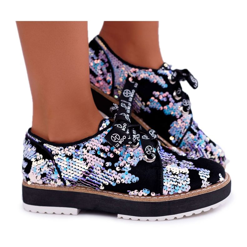 Scarpe brogue da donna Lu Boo Argento Paillettes Moonlight nero multicolore