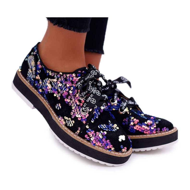 Scarpe brogue da donna Lu Boo Violet Paillettes Moonlight nero viola multicolore