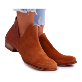 Stivali piatti da donna Maciejka Autunno in pelle rosso 04091-29 marrone