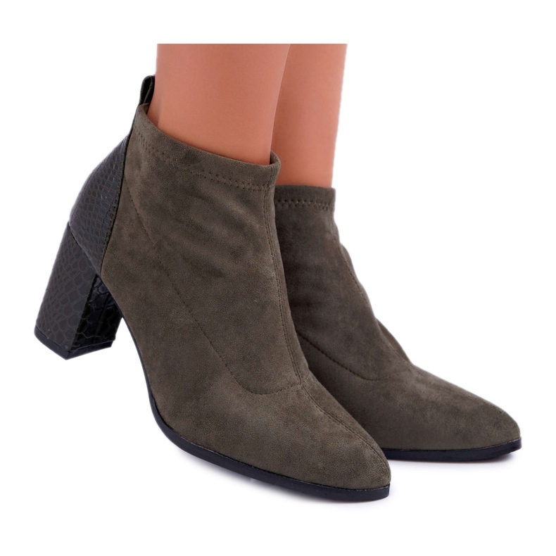 S.Barski Stivali da donna in camoscio con tacco alto Khaki Ferrous cachi