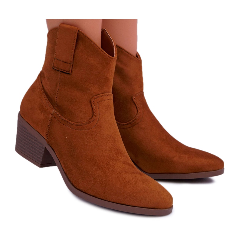 BUGO Stivali Donna Con Tacco Piatto Cowboy Cammello Telifa marrone