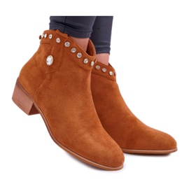 FP1 Stivali Da Donna Con Tacco Piatto Stivali Da Cowboy Con Cubic Zirconia Cammello Patti marrone