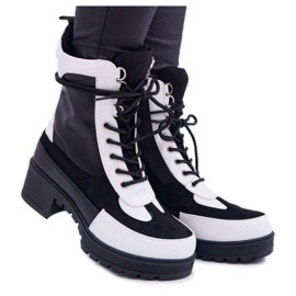 HAN Stivali da donna con lacci alti Ridley bianco nero