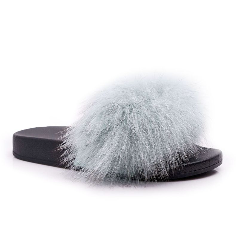 Ciabatte da Donna con Pelliccia Naturale Menta Naturis blu