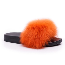 Ciabatte da Donna con Pelliccia Naturale Arancio Naturis arancia