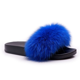 Ciabatte da Donna con Pelliccia Naturale Naturis Sapphire blu