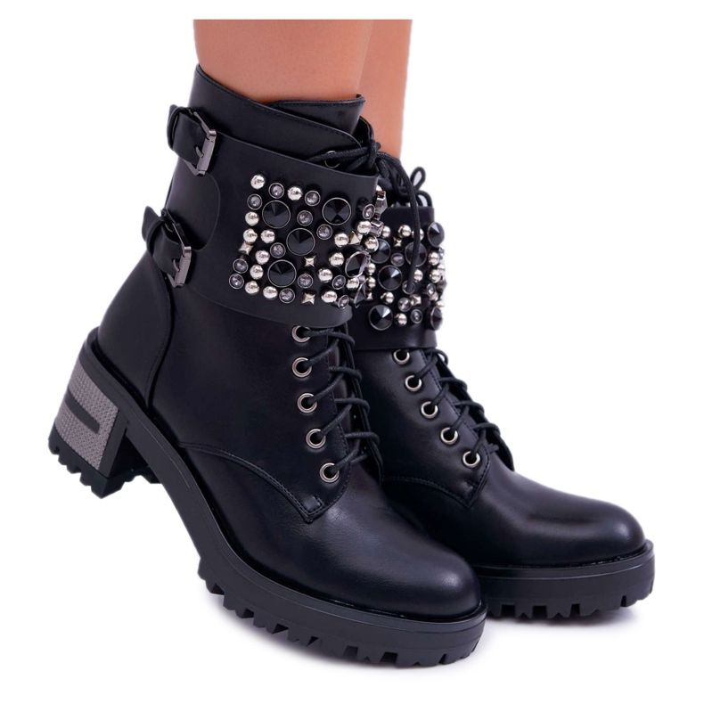 POPA Stivali Alti Da Donna Rock Con Patta Nero Infinity