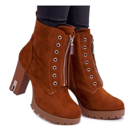FRERY Stivali da donna su tacco alto con cerniera decorativa in Suede Camel Imagine marrone