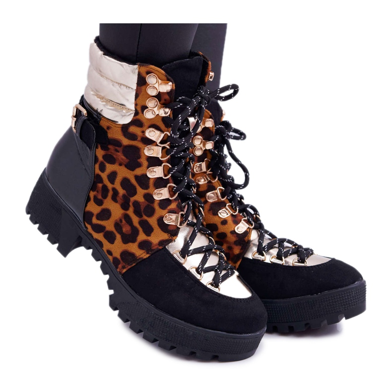 WIN Stivali da donna Trappers Tacco piatto Leopard print Move On nero