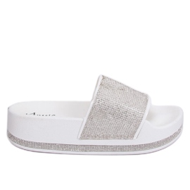 White N-59 Pantofole bianche su suola spessa grigio