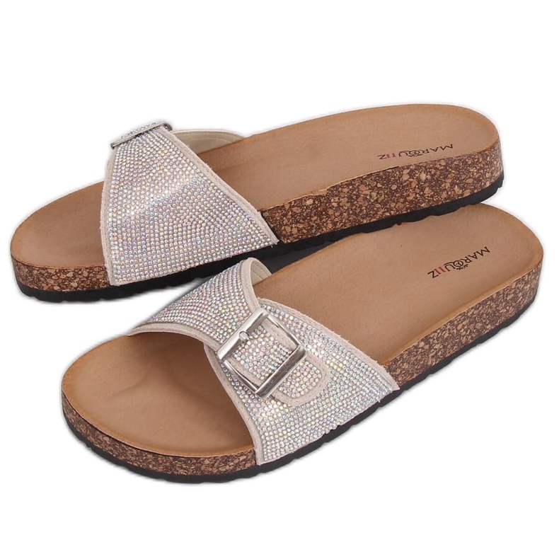 Pantofole scholki beige con pietre L-1032 Beige