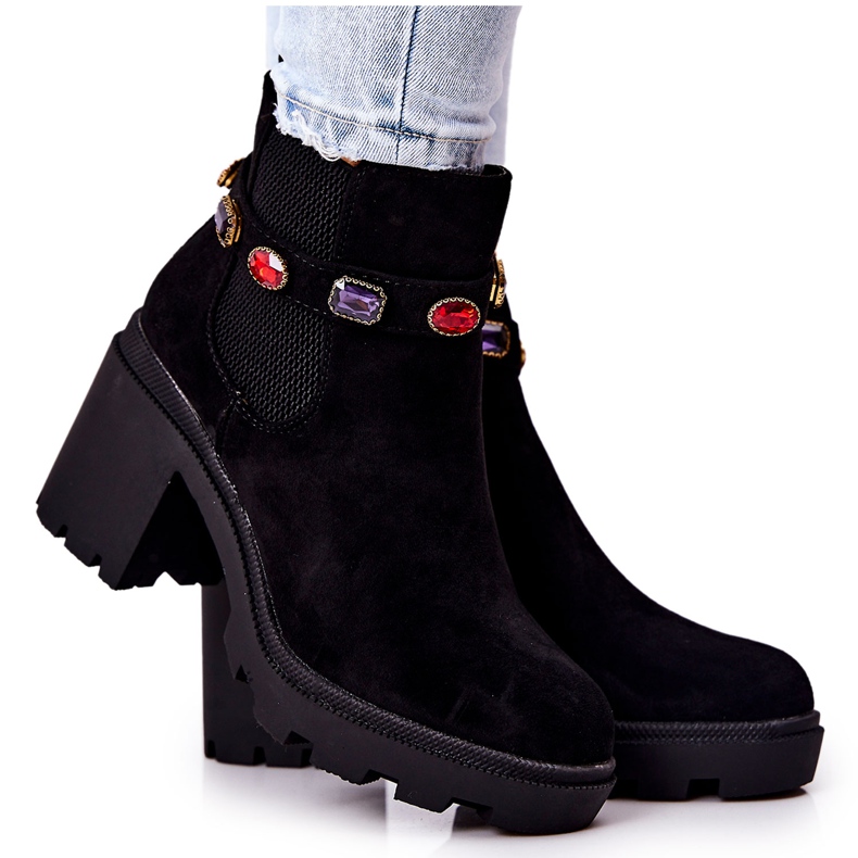 SEA Stivali Donna Con Tacco Con Cristalli Nero Macbeth