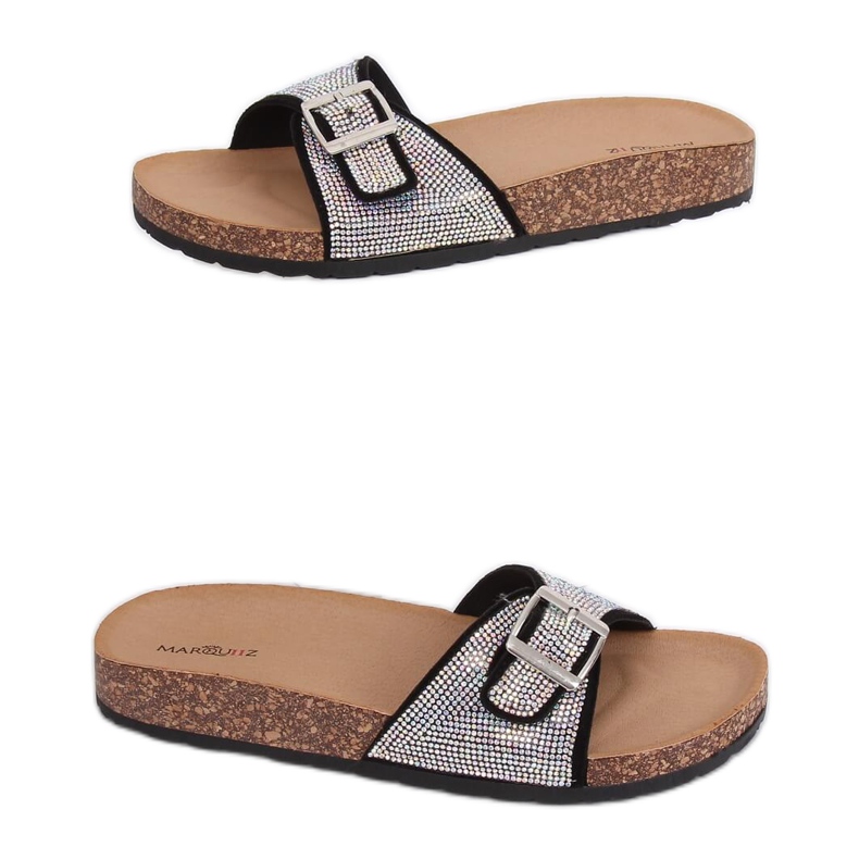 Pantofole nere con pietre L-1032 Nero