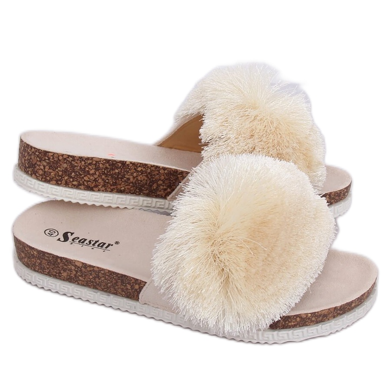 Pantofole beige con pompon BG57P Beige