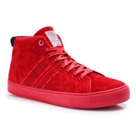 Sneakers Uomo High Cross Jeans Pelle Scamosciata Rosso EE1R4055C