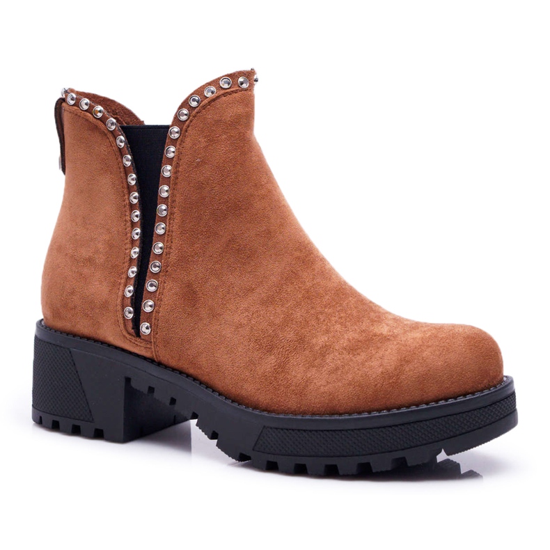 FRBS Stivaletti Chelsea Da Donna Con Cubic Zirconia Camel Sissy marrone