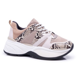 Scarpe Sportive da Donna Pelle di Serpente Beige Larey