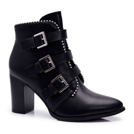 FJ1 Stivali Da Donna Con Tacco Con Fibbie Finbas Nero