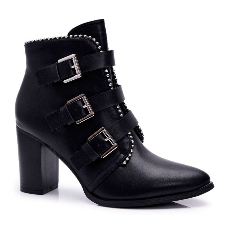 FJ1 Stivali Da Donna Con Tacco Con Fibbie Finbas Nero