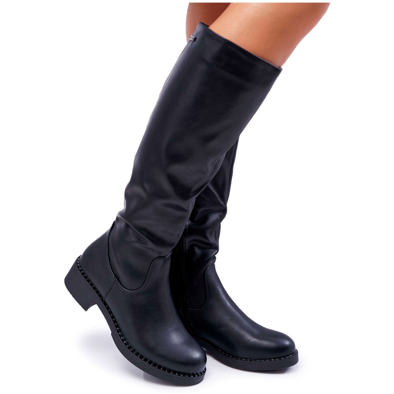 Stivali alti da donna tacco piatto Sergio Leone Warm Black KZ280 nero
