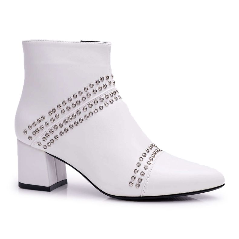 SEA Stivali Da Donna Con Tacco In Spitz Con Rivetti Bianco Prima bianca