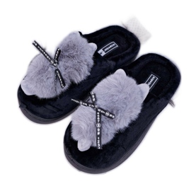 BUGO Pantofole Da Donna Con Pelliccia Gattino Black Kitty nero