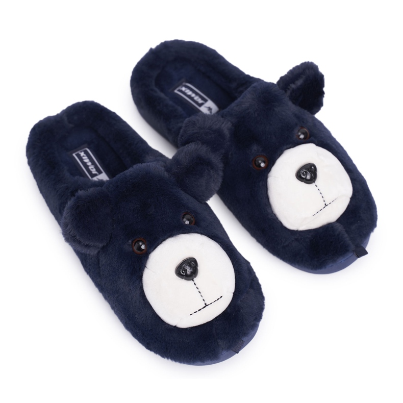 BUGO Pantofole da donna con pelliccia di orsetto blu navy