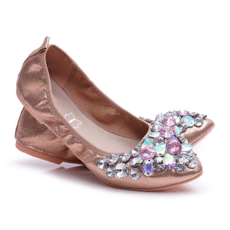 PS1 Ballerine da donna con pietre in cristallo oro rosa