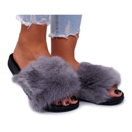 Pantofole da Donna con Pelliccia Grigie e Nere nero