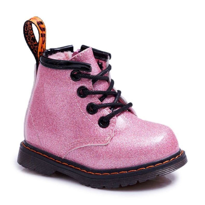 FRROCK Stivaletti da bambino con cerniera, Laccati Glitter Pink Mistor rosa