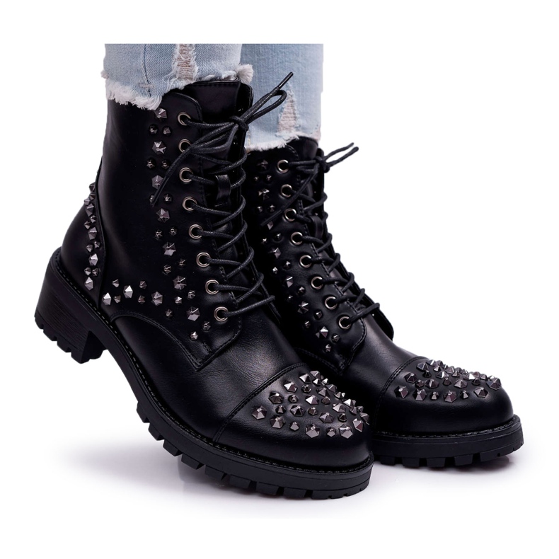 SEA Stivali Da Donna Da Lavoro Con Strass Neri Gether nero