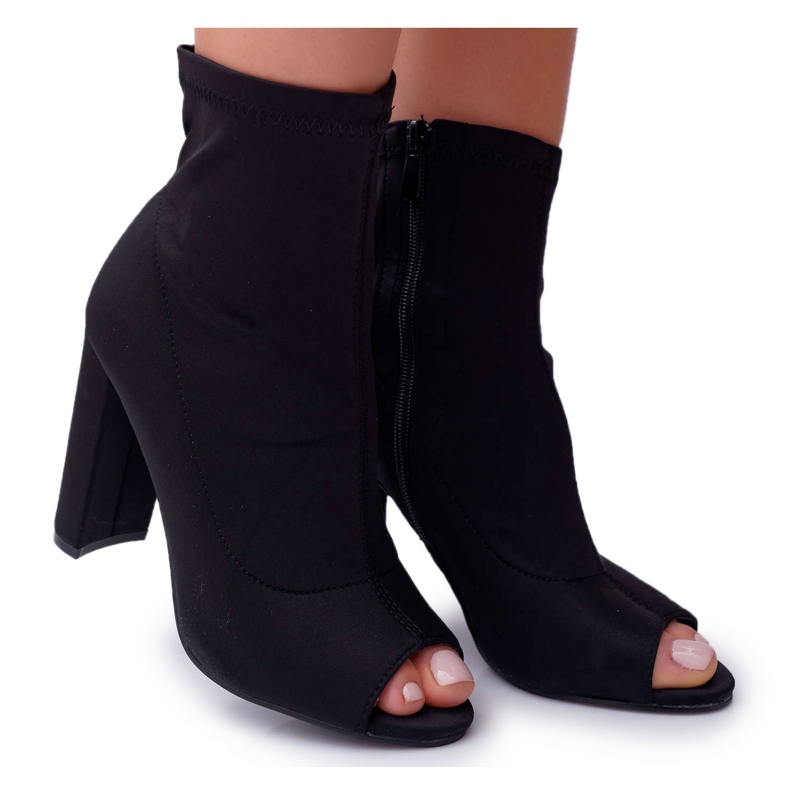PS1 Stivali da donna su un tacco alto Lycra Open Toe Black First nero