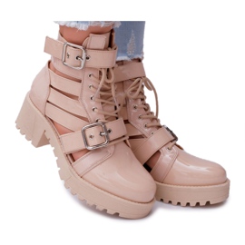SEA Stivali Donna Con Tacco Piatto Primavera Verniciato Beige Singolo