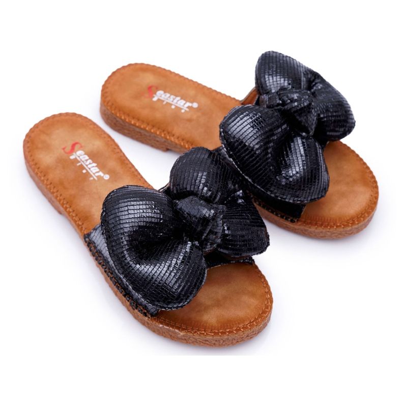 PS1 Pantofole da Donna con Fiocco Grande Nero Big Love