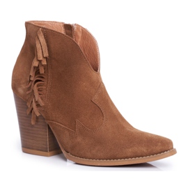 Stivali da donna in pelle con tacco Laura Messi Camel 2133 marrone